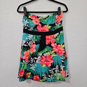 Calypso Cove Womens Tropical Floral Strapless Swim Dress Black Pink Size 12